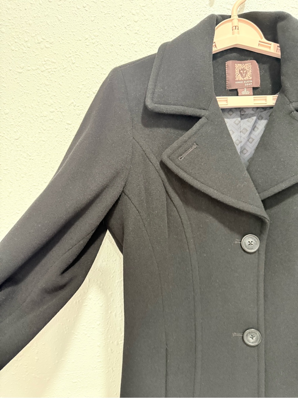 Anne Klein wool nylon cashmere blend Black Single-Breasted Pea Coat 2 - Picture 13 of 15